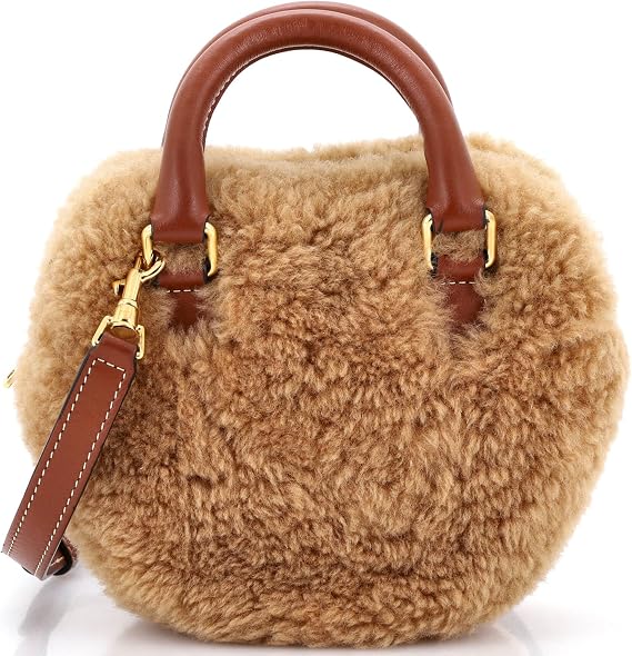 Pre-Loved Heart Bag Shearling with Leather Medium, Brown