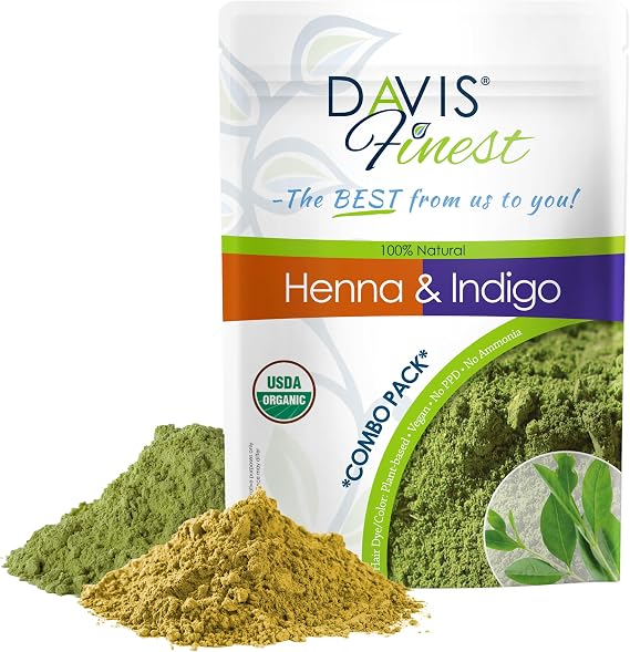 Davis Finest- Henna & Indigo Powder, 500g, Natural Hair Dye, PPD-Free Black/Brown Hair Colour, Beard Dye, No Chemicals