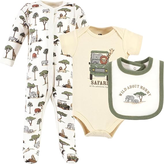 Hudson Baby Unisex Cotton Sleep and Play, Bodysuit and Bandana Bib Set
