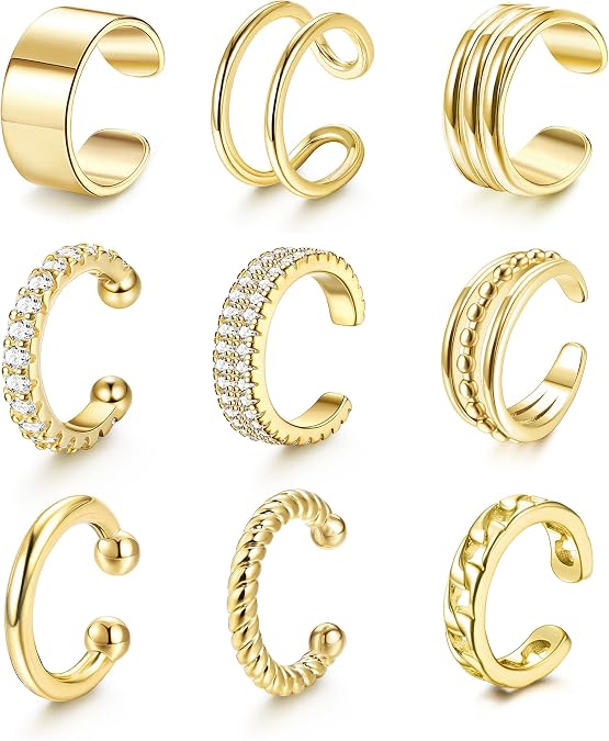 LOLIAS Ear Cuff Earrings for Women Non Piercing Gold Plated Ear Cuffs 14K Gold Plated Ear Cuff for Non Pierced Ears Clip on Cartilage Earring Fake Earrings Lightweight