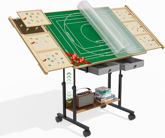 CODACE 2000 Pieces Puzzle Table with Drawers and Adjustable-Height Legs