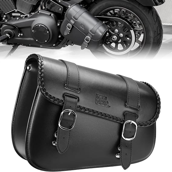 KEMIMOTO Motorcycle Swingarm Bag 10L Left Side Compatible with Softail | Synthetic Leather Swing Arm Bags Compatible with Sportster S Models Dyna Low Rider Fat Bob