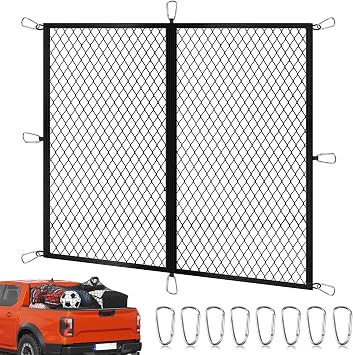 Cargo Net for Pickup Truck Bed 44 Stretches to 77, Highly Elastic Truck Bed Net with Fine Mesh & 8 Strong Metal Carabiners, Easy to Install Cargo Netting for Vehicles, Trailers, Boats