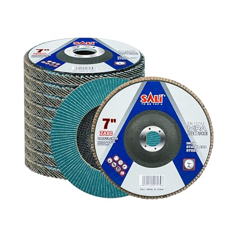 Sali 10 Pack Zirconia Flap Disc 80 Grit 7" x 7/8-Inch Sanding Disc Bevel Type #29 Premium and Industrial Grade Angle Grinder Grinding Wheel High Performance Edge Grinding