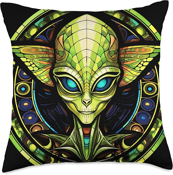 Green Alien Celestial Being UFO Tech Galactic Orb Space Throw Pillow