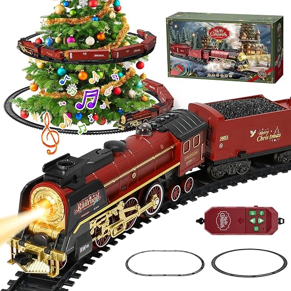 Remote Control Train Set,Electric Train Set for Kids Electric Steam Locomotive,Cargo Cars & 2.2M Tracks,Realistic Smoke,Sounds & Lights,Toys for 3 4 5 6 7 Year Old Boy Girls Christmas Birthday Gifts