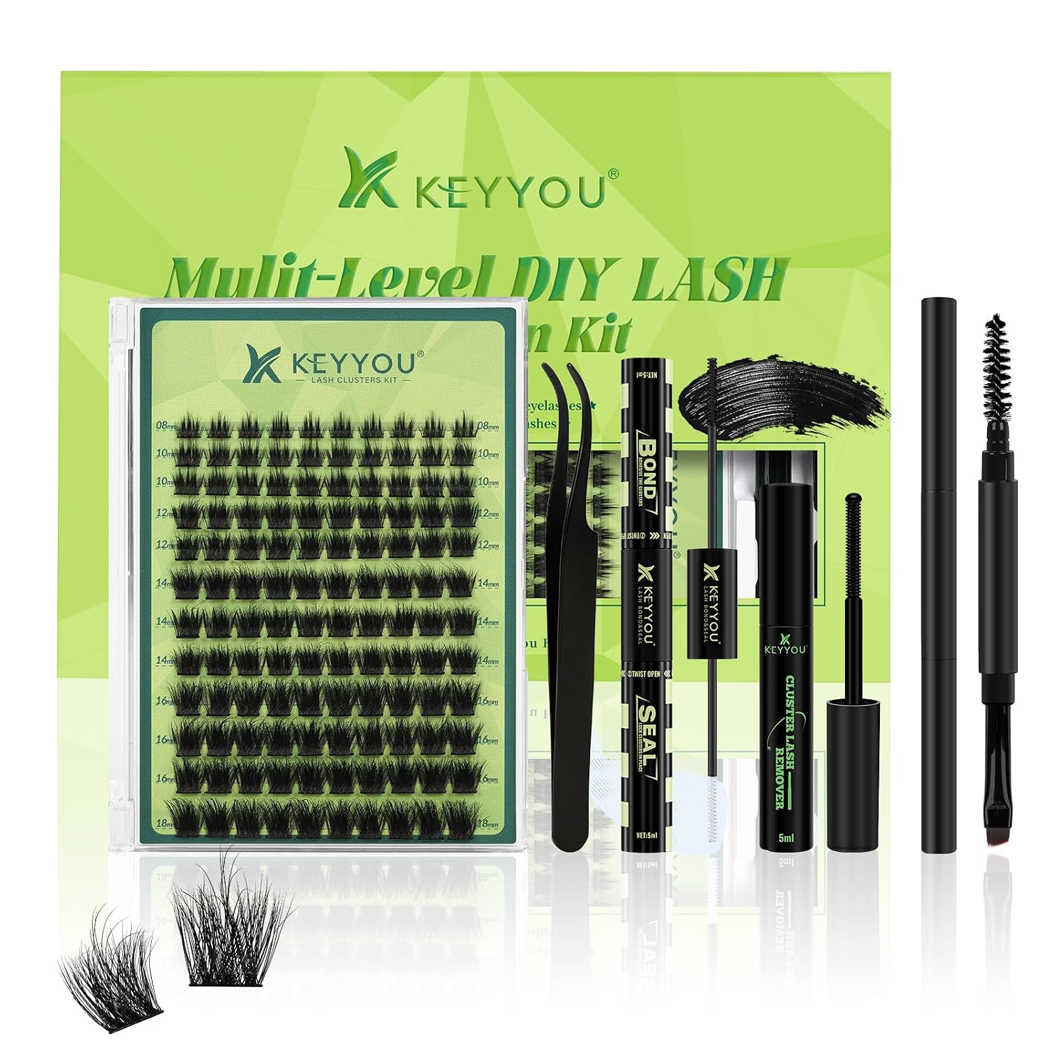 Lash Extension Kit 3D Effect Volume Lash Clusters Kit 120pcs D Curl Waterproof Kit DIY Eyelash Extension Kit with Bond and Seal Lash Glue Remover Lash Applicators Kit-PuffSilk V3D05-8-18MIX