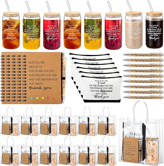 60 Pcs Employee Appreciation Gifts Bulk, Glass Cup Bag Pen