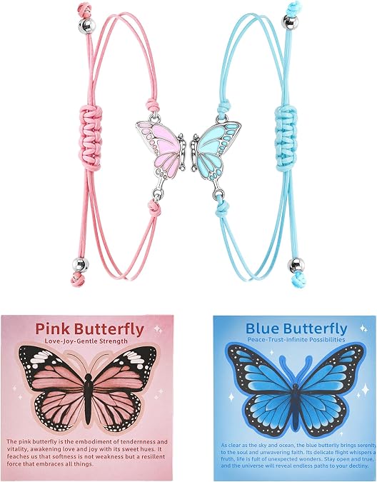 Matching Bracelets Butterfly Friendship Bracelets for 2 Adjustable Strand Best Friends Bracelet, Handmade Charm Jewelry Gifts for Women Couples Friend