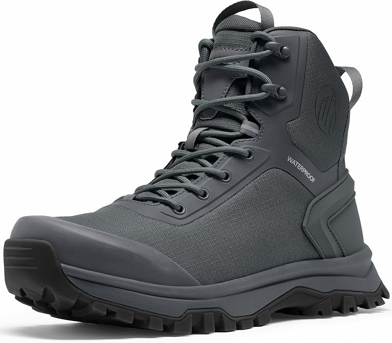 Coostar Tactical Boots for Men Lightweight Military Combat Boot Side Zipper Motorcycle Hiking Work Boots Waterproof 8 Inches Dark Grey Size 10