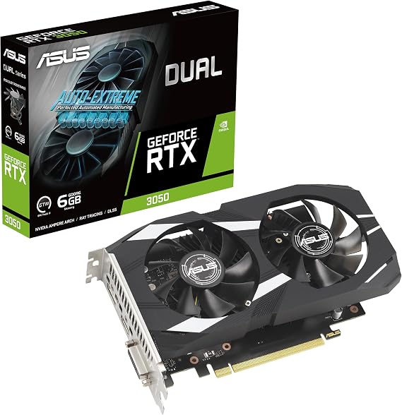 ASUS Dual NVIDIA GeForce RTX 3050 6GB GDDR6 Graphics Card - PCIe 4.0, HDMI 2.1, DisplayPort 1.4a, Native DVI-D, 2-Slot Design, Steel Bracket, GPU Tweak III,