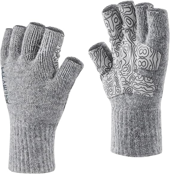Palmyth Wool Fingerless Fishing Gloves, Warm for Fly Fishing, Men and Women | Warm 55% Wool Blend, Fingerless Dexterity, Reinforced Anti-Slip Palm, Fly Fishing, Ice Fishing, Photography, Hunting