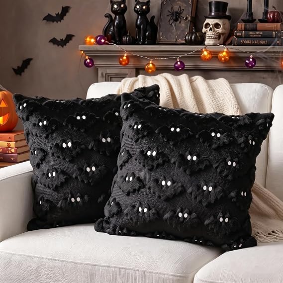 Halloween Pillow Covers 18x18 inch 2Pcs Black Bat Halloween Decor