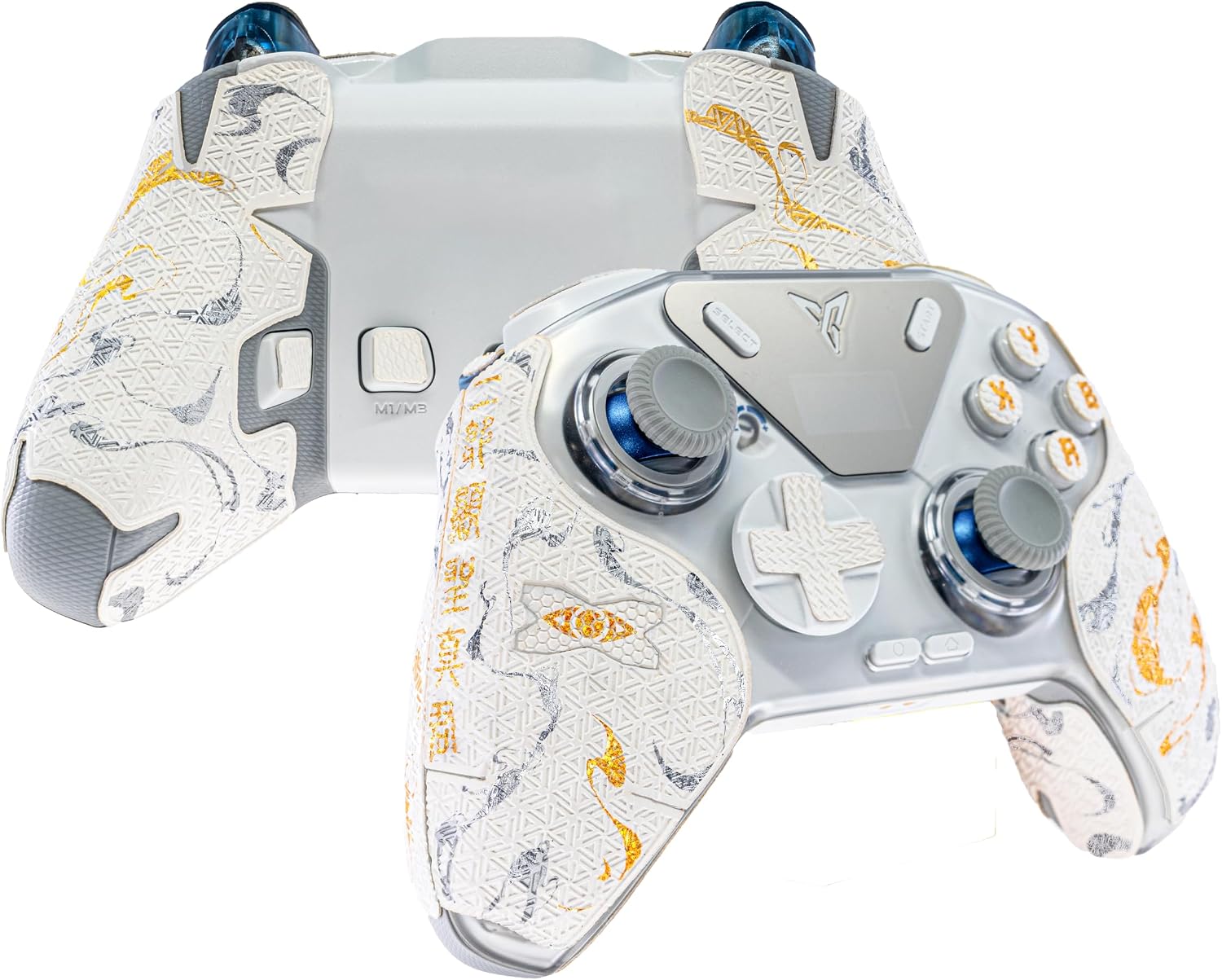 Controller Grips, Skin kit,Anti-Skid, Multi-Texture, Sweat Absorption, Pre-Cut Grips Tape, by SHADOW BOOLT White, Gold and Silver, for FLYDIGI Vader 3 PRO  4 PRO & APEX 34