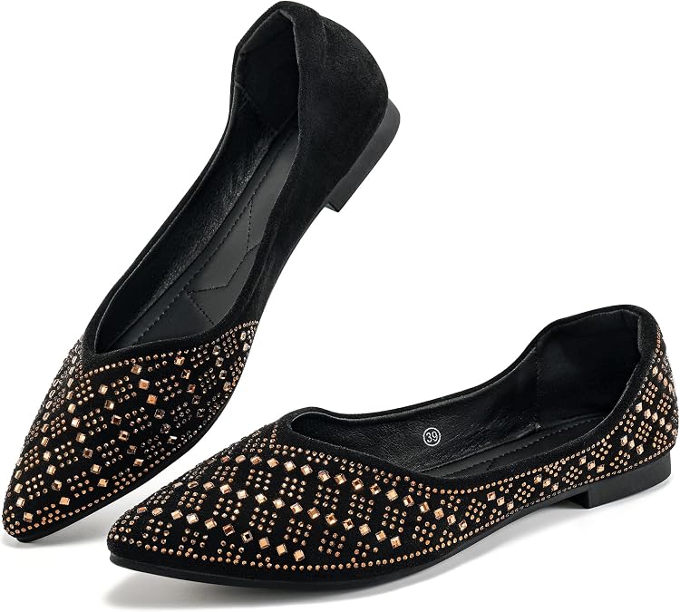 Aomigoct Flats for Women Dressy Shoes: Comfortable Pointed Toe Work Flats - Ladies Slip On Walking Casual Shoes Black