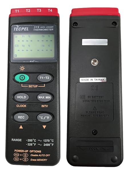 TECPEL DTM-319 Four Channel Type-K Thermocouple Data Logger Thermometer Taiwan-Made (TPK-01 4pc Included)
