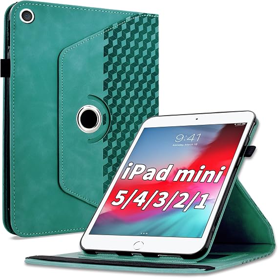 Case for iPad mini 5 2019, iPad mini 4 2015,360 Degree Rotating PU Leather Folio Protective Cover with,Card Holder&Shoulder Strap for iPad mini 5/4/3/2/1 Woman Man, Blue