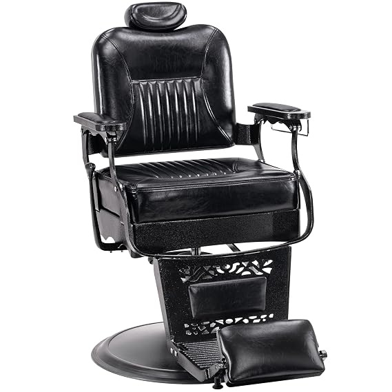 BarberPub Vintage Barber Chair Hydraulic Recline Chair 2925 (All Black)