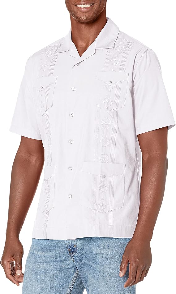 Cubavera Men's Camp Collar Embroidered Guayabera Shirt Shirt