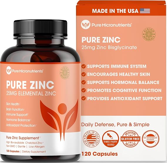 Pure Zinc Supplement 25mg, TRAACS Bisglycinate Chelate, 120 Capsules