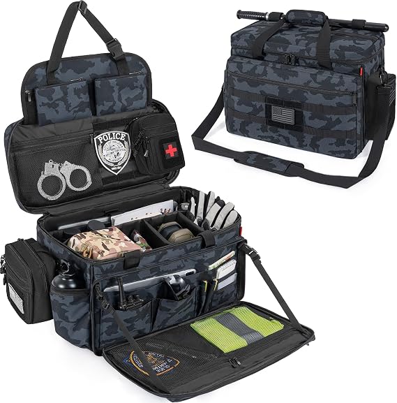 Patrol Bag Law Enforcement Police Gear Bag | Car Front Seat Organizer for Police with Laptop Layer and Cup Holders, MOLLE System, Fits Vehicle Passenger Seat, Black Camo