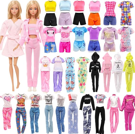 Miunana 9 Sets Doll Clothes Outfits Random Fashion Pack for 11.5 Inch Dolls | Hooded Sports Suit Casual Outfits Tops Pants Sweatshirt Bathrobe Pajamas In Random for 30cm Girl Dolls Birthday Gifts