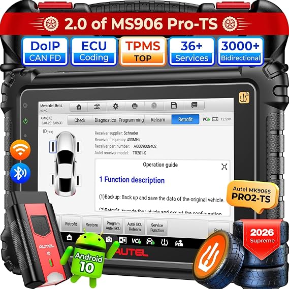 Autel Scanner MaxiCOM MK906S PRO2-TS TPMS Programming Tool, ECU Coding, 2026 Multilingual of MS906 PRO2-TS, V2.0 of MS906 PRO-TS MK906 PRO-TS MP900TS MS906MAX, 3K+ Bidirectional, 40+ Reset, CANFD DoIP