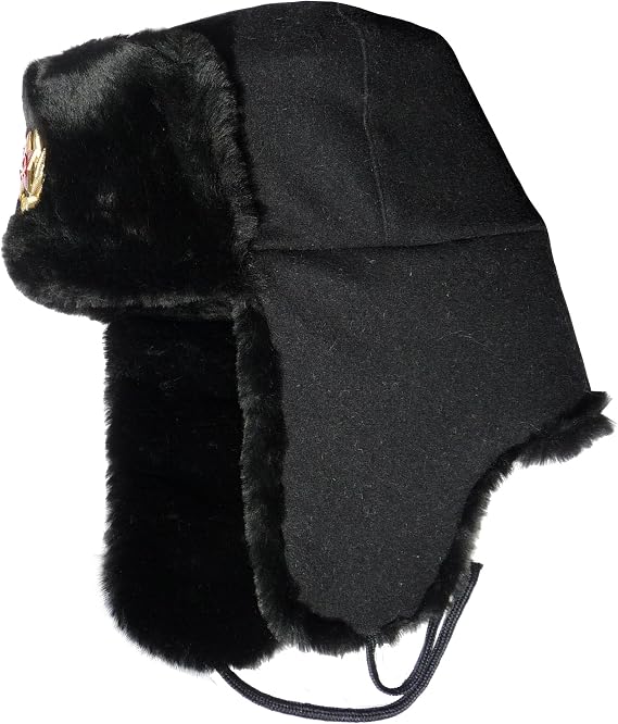Ushanka winter hat Russian Navy Seaman Black-56, Soviet Army soldier insignia