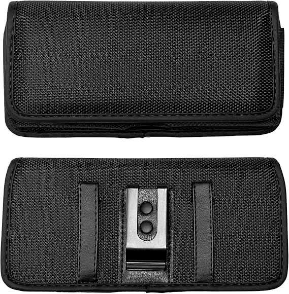 Nylon Cell Phone Holster for Nokia G100, G400, OnePlus 10, 9, 8T, 7T Pro, N100, N200 5G, AT&T Maestro 3, TCL 30V - Horizontal Case Canvas Waist Carrying Pouch with Belt Clip/Loops, Black