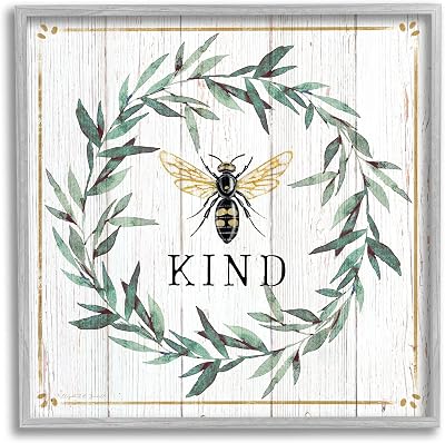 Stupell Industries Bee Kind Phrase Country Farm Insect Pun
