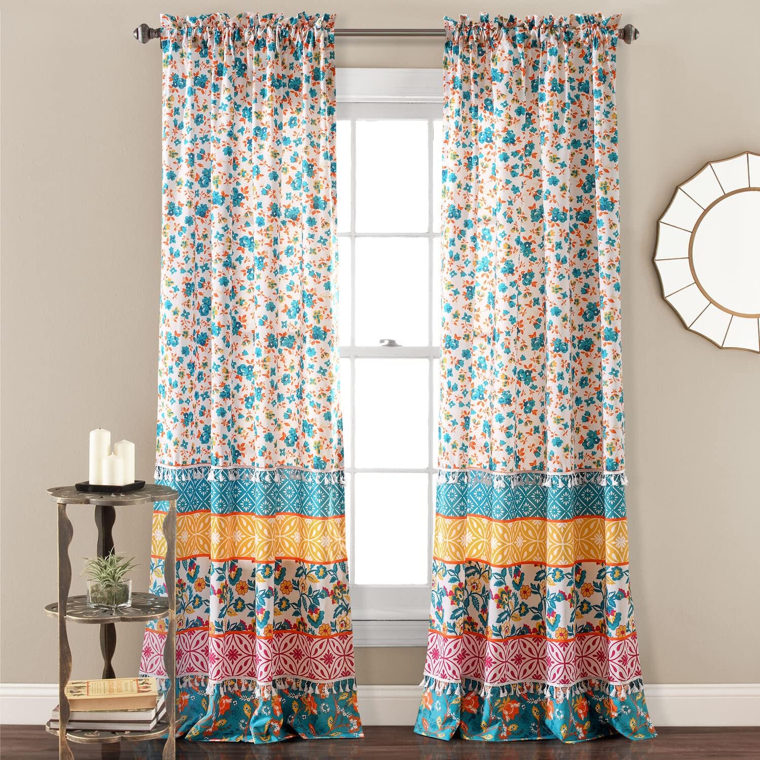 Lush Decor Emily Boho Stripe Window Curtain Panel Pair, 84 L x 42 W, Turquoise