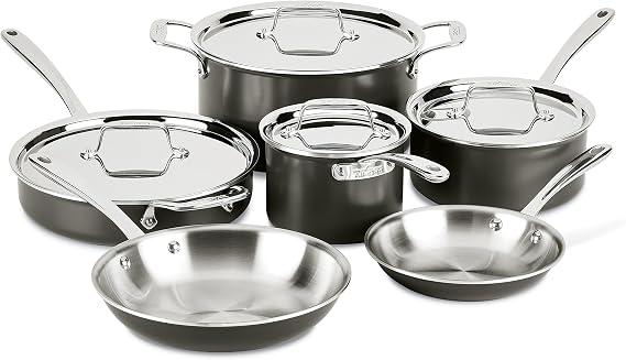 All-Clad LTD30010R Tr-ply Stainless Steel Hard Anodized Exterior Cookware Set, 10-Piece, Black