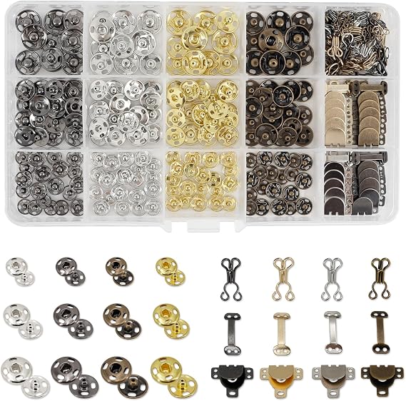 160 Sets Copper Sewing Hooks and Eyes Closure Kit 3 Styles Garment Snap Buttons Sewing Skirt Hooks Bra Hook Sew-on Snaps Fasteners Press Studs Set for Bra Dress Trousers Pants DIY Crafts, 4 Size