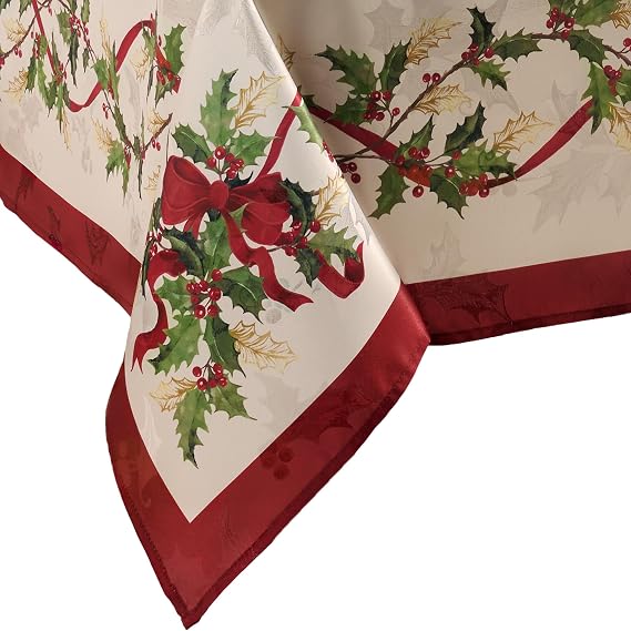 Elrene Home Fashions Villeroy & Boch Winter Bows & Garland Christmas/Holiday Tablecloth, 60"x84" Rectangle