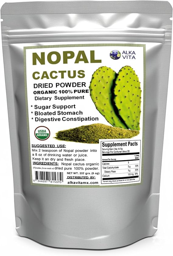 Nopal Cactus Organic 100% Pure Dried Powder Vegan Nutritional Food for Healthy Digestion 1/2 Lb. Bag