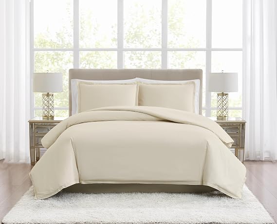 Borghese Roma 400TC Percale Cotton Khaki King 3 Piece Duvet Set, Solid Themed, for Men and Women, Oeko-TEX Certified Confidence