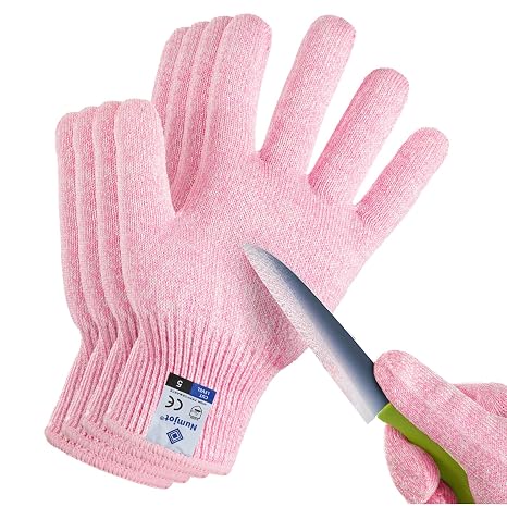 Cutting Gloves, Food Grade Level 5 Protection, Safety Kitchen Cut Gloves for Oyster Shucking, Fish Fillet Processing, Mandolin Slicing, Meat Cutting and Wood Carving. (Pink-Medium 2 Pairs)