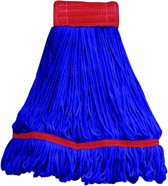 Nexstep Commercial MaxiPlus Loop-End Mop Head, 24 oz, Blue, 5" Mesh Headband, Tailband, Launderable Commercial Wet Mop