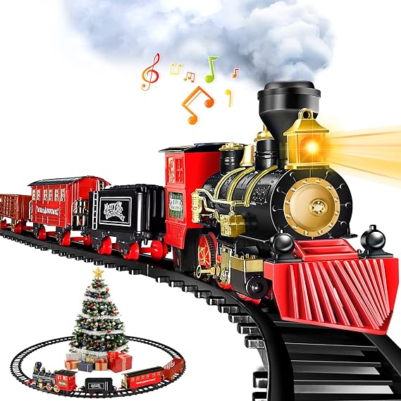 Christmas Train Sets for Under The Tree, Electric Train Toy with Steam, Light & Sound, Great for 3 4 5 6 7 8+ Year Old Kids Toddler Boys Girls