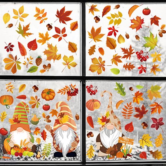 93PCS Autumn Window Stickers Autumn Home Decor Autumn Stickers, Autumn Decor Window Stickers for Glass Removable Reusable Double Sided Print Decals Festival Decorations  