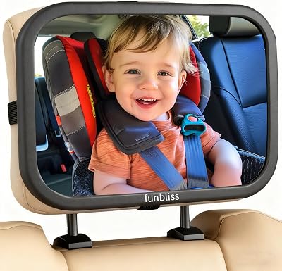 Funbliss Baby Car Mirror for Rear Facing Seat,360 Rotation, Safety Certified Shatterproof Acrylic Glass, Clear Wide View,Infant Mirror for Car Seat Rear Facing
