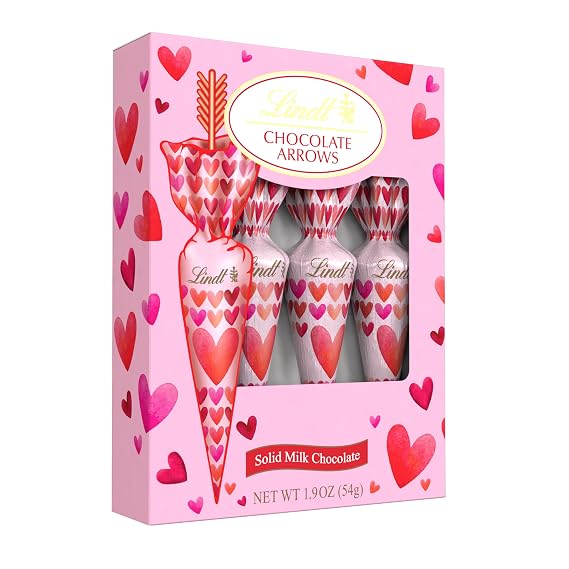Lindt Chocolate Arrows, Valentine's Arrow-shaped Solid Milk Chocolate on a Stick, 4 Pack