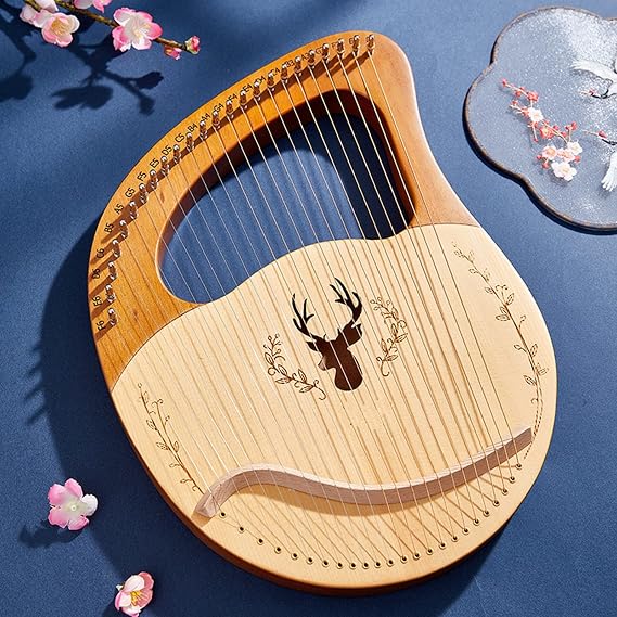 Lyre Harp, 24 Metal Strings Bone Saddle Mahogany Lyre Harp ,with Tunning Wrench,Extract Strings,Picks,Manual and Gig Bag