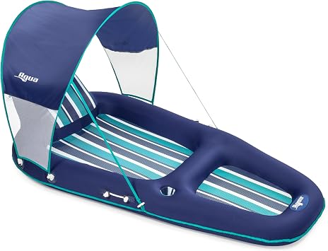 Aqua Luxury Water Pool Lounge Extra Large Inflatable Pool Floats for Adults with Headrest, Backrest, Footrest & Cupholder Multiple Colors/Styles