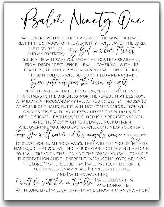 Psalm 91 Wall Decor | 11x14 UNFRAMED Black and White Scripture Wall Art | Bible Verse | Religious Modern Typography Home Decor