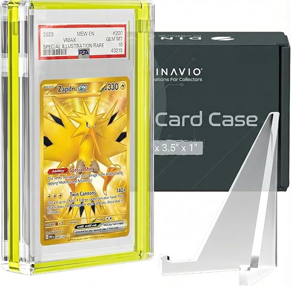 Dinavio Crafthouse PSA Grade Card Display Acrylic Case for Standard PSA and CGC Slub - Slub Case - PSA Card Case - Grade Card Display Case - New Dimensions - With Stand Yellow Border