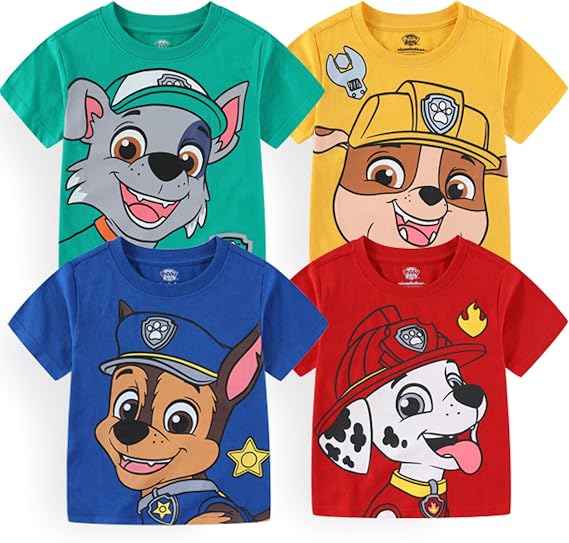 Nickelodeon Paw Patrol Boys 4 Pack Graphic T-Shirts for Toddlers and Big Kids