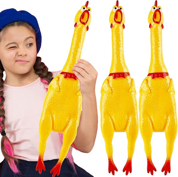 3 Pack 22 Inch Crazy Huge Squeeze Screaming Rubber Chicken Large Yellow Squawking Chicken Rubber Squeaky Chicken Toy Noisemaker Novelty Gadget for Kids Adults Dogs Pets Prank Novelty Toy