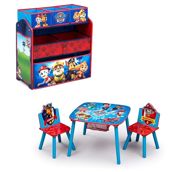 Delta Children Kids Table and Chair Set with Storage (2 Chairs Included) Plus Design & Store 6 Bin Toy Storage Organizer - Ideal for Arts & Crafts, Homeschooling, Homework & More, Nick Jr. PAW Patrol