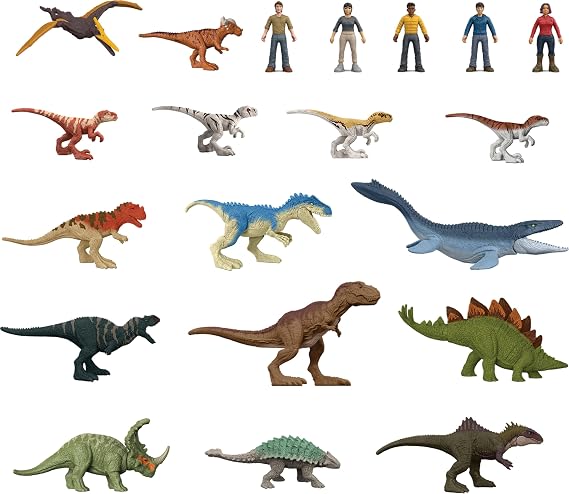 Authentic Jurassic World Mini Figures, 20 Small Dinosaurs & Humans